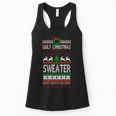 Ugly Christmas Sweater Happy Winter Holidays Womens Tank Top