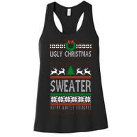 Ugly Christmas Sweater Happy Winter Holidays Women's Racerback Tank