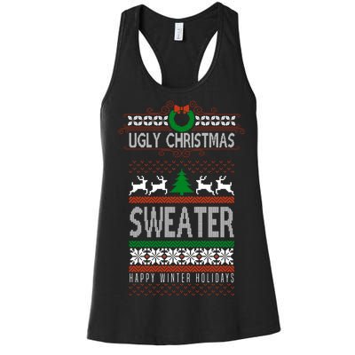 Ugly Christmas Sweater Happy Winter Holidays Women's Racerback Tank