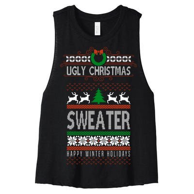 Ugly Christmas Sweater Happy Winter Holidays Women's Racerback Cropped Tank