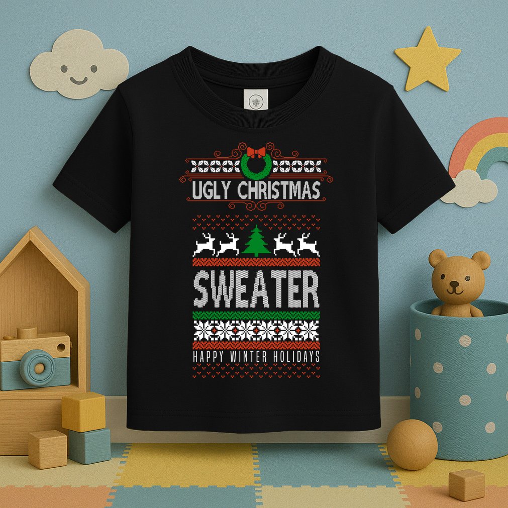 Ugly Christmas Sweater Happy Winter Holidays Toddler T-Shirt