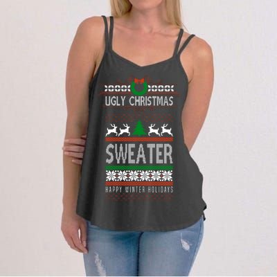 Ugly Christmas Sweater Happy Winter Holidays Women's Strappy Tank