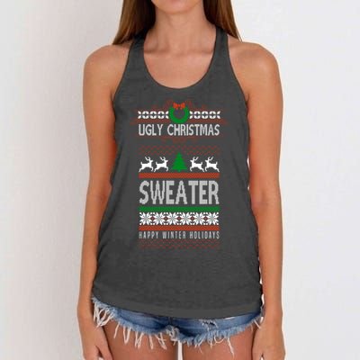 Ugly Christmas Sweater Happy Winter Holidays Women's Knotted Racerback Tank