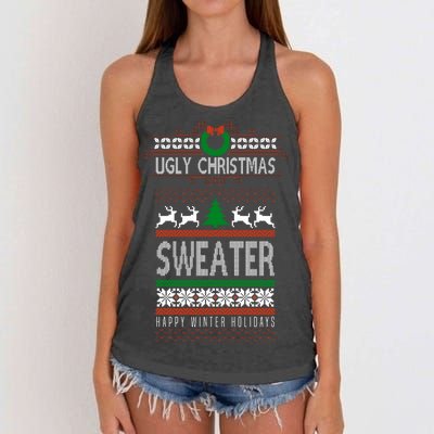 Ugly Christmas Sweater Happy Winter Holidays Women's Knotted Racerback Tank