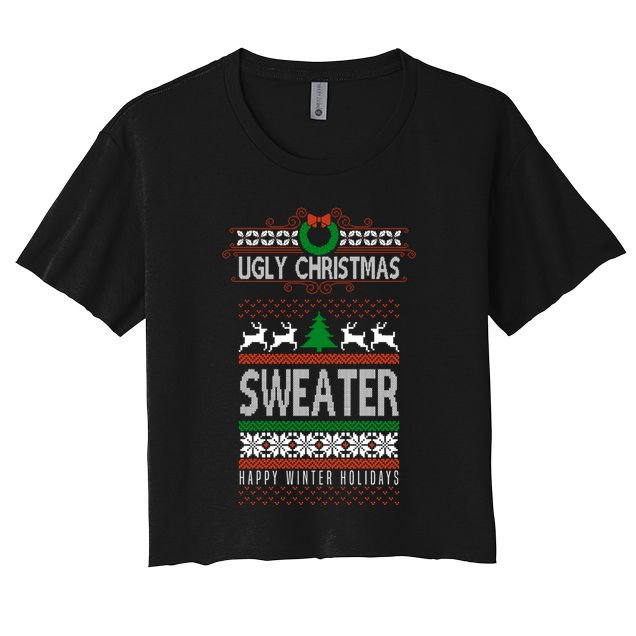 Ugly Christmas Sweater Happy Winter Holidays Crop Top