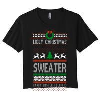 Ugly Christmas Sweater Happy Winter Holidays Women's Crop Top Tee