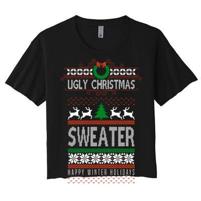 Ugly Christmas Sweater Happy Winter Holidays Women's Crop Top Tee