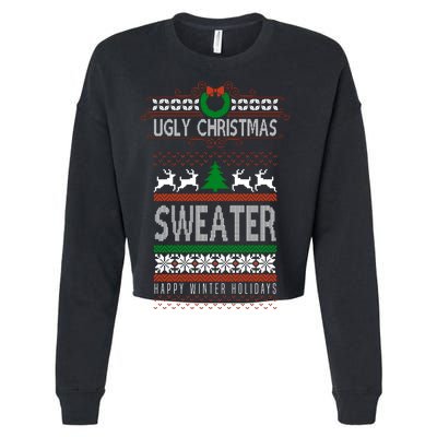 Ugly Christmas Sweater Happy Winter Holidays Cropped Pullover Crew