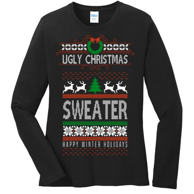 Ugly Christmas Sweater Happy Winter Holidays Ladies Long Sleeve Shirt