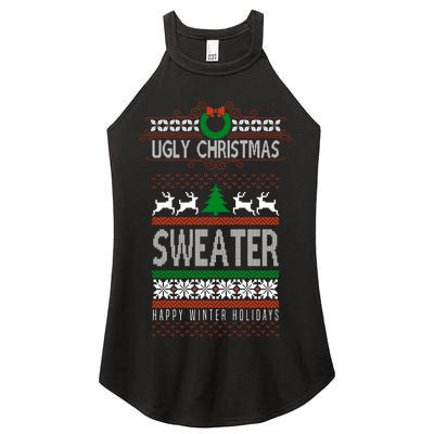 Ugly Christmas Sweater Happy Winter Holidays Women’s Perfect Tri Rocker Tank