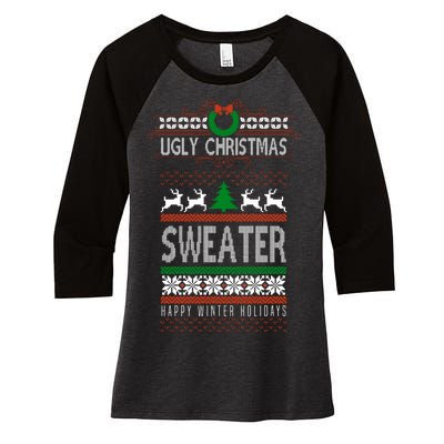 Ugly Christmas Sweater Happy Winter Holidays Women's Tri-Blend 3/4-Sleeve Raglan Shirt