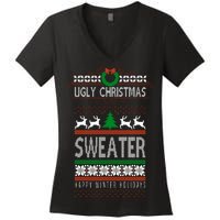 Ugly Christmas Sweater Happy Winter Holidays Women's V-Neck T-Shirt