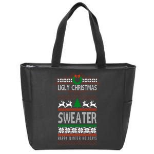 Ugly Christmas Sweater Happy Winter Holidays Zip Tote Bag