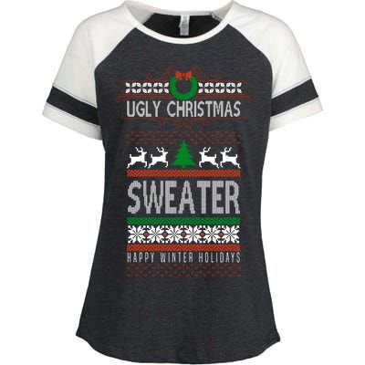 Ugly Christmas Sweater Happy Winter Holidays Enza Ladies Jersey Colorblock Tee