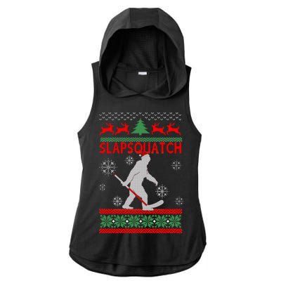 Ugly Christmas Sweater Hockey Sasquatch Ladies PosiCharge Tri-Blend Wicking Draft Hoodie Tank