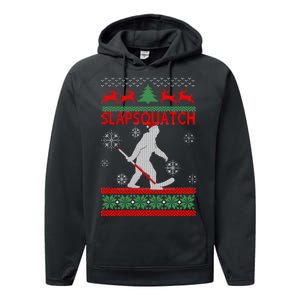 Ugly Christmas Sweater Hockey Sasquatch Performance Fleece Hoodie