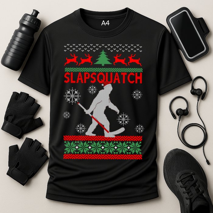 Ugly Christmas Sweater Hockey Sasquatch Cooling Performance Crew T-Shirt