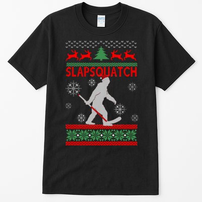 Ugly Christmas Sweater Hockey Sasquatch Tall T-Shirt