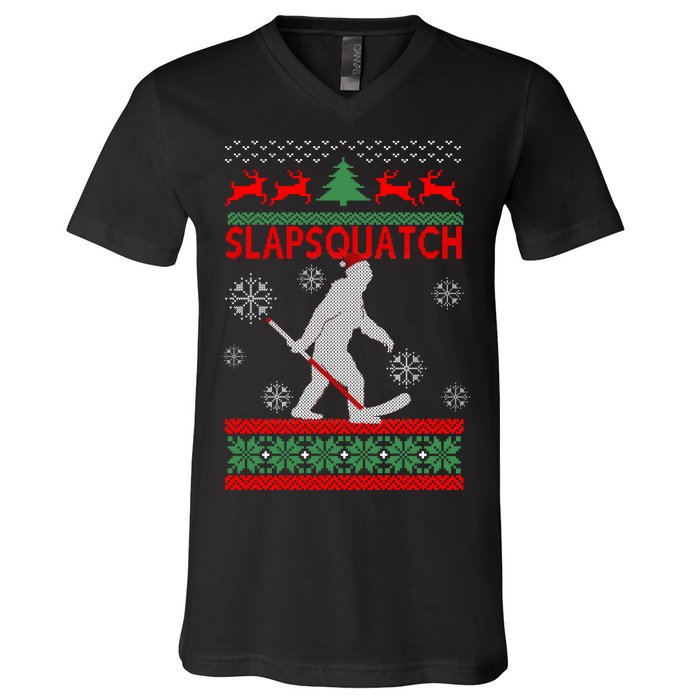 Ugly Christmas Sweater Hockey Sasquatch V-Neck T-Shirt