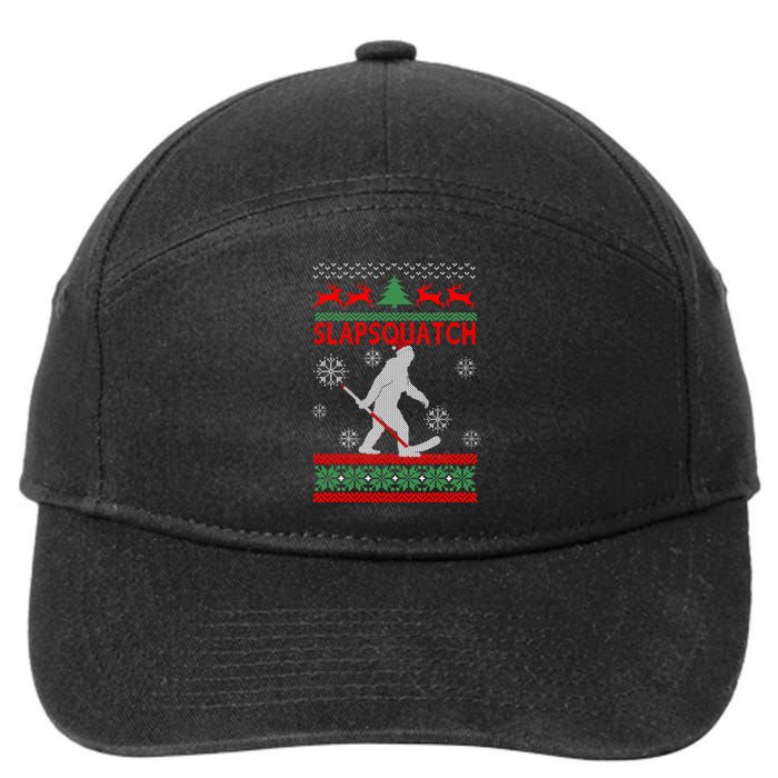 Ugly Christmas Sweater Hockey Sasquatch 7-Panel Snapback Hat