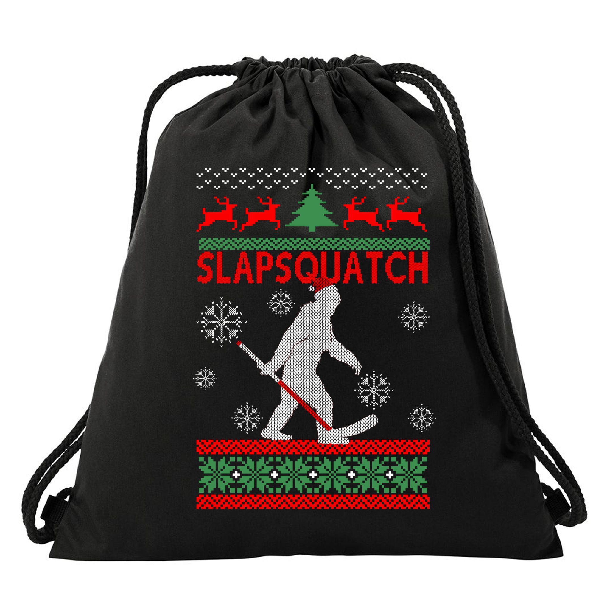Ugly Christmas Sweater Hockey Sasquatch Drawstring Bag