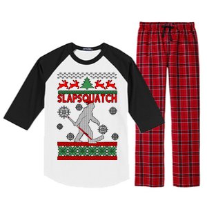 Ugly Christmas Sweater Hockey Sasquatch Raglan Sleeve Pajama Set