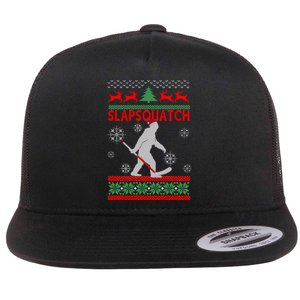 Ugly Christmas Sweater Hockey Sasquatch Flat Bill Trucker Hat