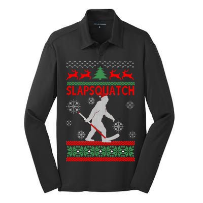 Ugly Christmas Sweater Hockey Sasquatch Silk Touch Performance Long Sleeve Polo