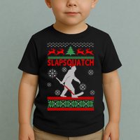 Ugly Christmas Sweater Hockey Sasquatch Toddler T-Shirt