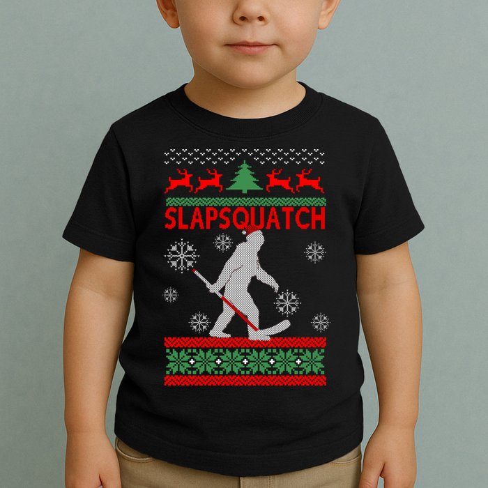 Ugly Christmas Sweater Hockey Sasquatch Toddler T-Shirt