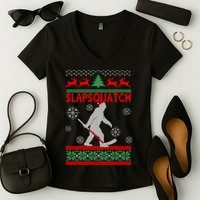 Ugly Christmas Sweater Hockey Sasquatch Women's V-Neck T-Shirt