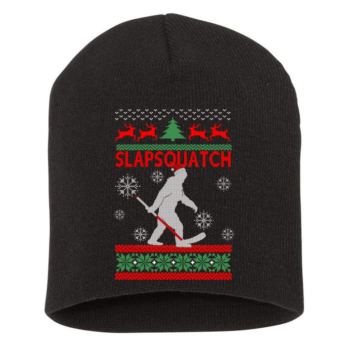 Ugly Christmas Sweater Hockey Sasquatch Short Acrylic Beanie