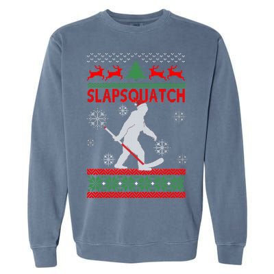 Ugly Christmas Sweater Hockey Sasquatch Garment-Dyed Sweatshirt