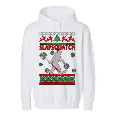 Ugly Christmas Sweater Hockey Sasquatch Garment-Dyed Fleece Hoodie