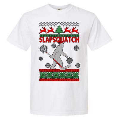 Ugly Christmas Sweater Hockey Sasquatch Garment-Dyed Heavyweight T-Shirt