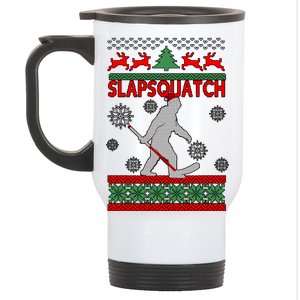 Ugly Christmas Sweater Hockey Sasquatch Stainless Steel Travel Mug