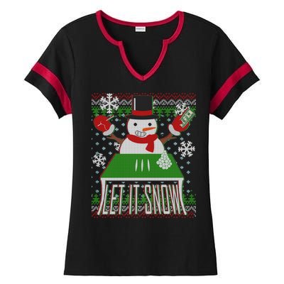 Ugly Christmas Sweater Let It Snow Frosty Snowman On Drugs Ladies Halftime Notch Neck Tee