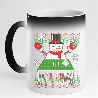 Ugly Christmas Sweater Let It Snow Frosty Snowman On Drugs 11oz Black Color Changing Mug