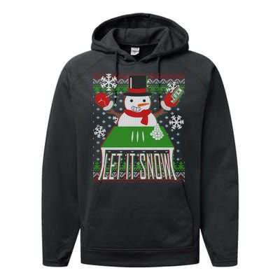 Ugly Christmas Sweater Let It Snow Frosty Snowman On Drugs Performance Fleece Hoodie