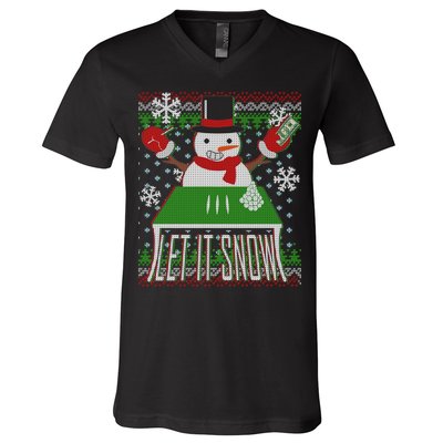 Ugly Christmas Sweater Let It Snow Frosty Snowman On Drugs V-Neck T-Shirt