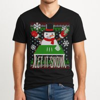 Ugly Christmas Sweater Let It Snow Frosty Snowman On Drugs V-Neck T-Shirt