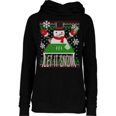 Ugly Christmas Sweater Let It Snow Frosty Snowman On Drugs Womens Funnel Neck Pullover Hood