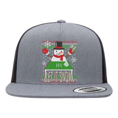 Ugly Christmas Sweater Let It Snow Frosty Snowman On Drugs Flat Bill Trucker Hat