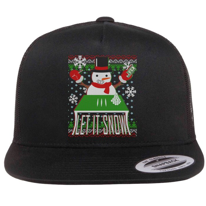 Ugly Christmas Sweater Let It Snow Frosty Snowman On Drugs Flat Bill Trucker Hat