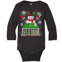 Ugly Christmas Sweater Let It Snow Frosty Snowman On Drugs Baby Long Sleeve Bodysuit