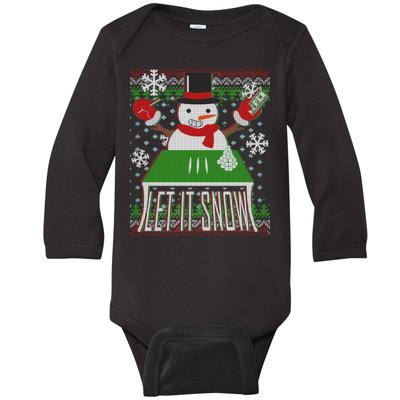 Ugly Christmas Sweater Let It Snow Frosty Snowman On Drugs Baby Long Sleeve Bodysuit