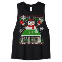 Ugly Christmas Sweater Let It Snow Frosty Snowman On Drugs Women's Racerback Cropped Tank