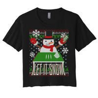 Ugly Christmas Sweater Let It Snow Frosty Snowman On Drugs Women's Crop Top Tee