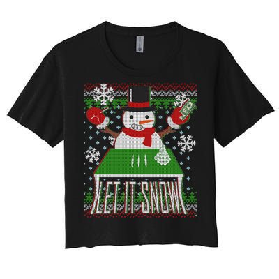 Ugly Christmas Sweater Let It Snow Frosty Snowman On Drugs Women's Crop Top Tee