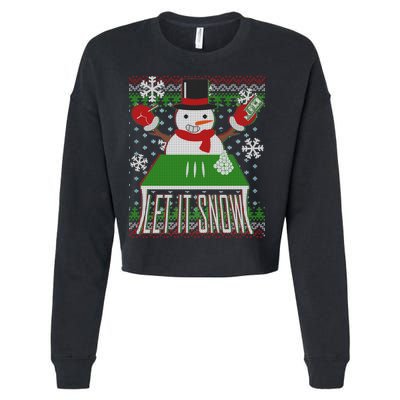 Ugly Christmas Sweater Let It Snow Frosty Snowman On Drugs Cropped Pullover Crew